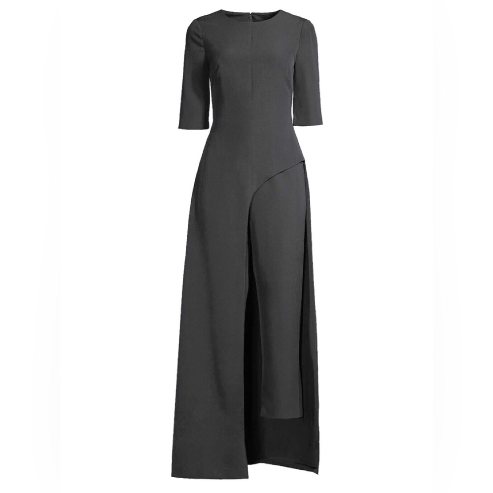 NEW! Kay Unger Davina in Black Stretch Crepe Walk Through Jumpsuit